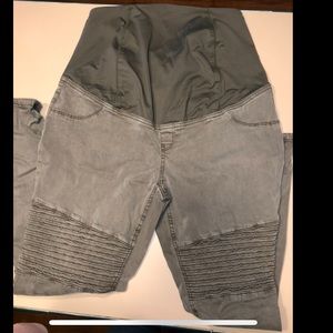 Maternity Moto Pants Olive Green Straight Cut